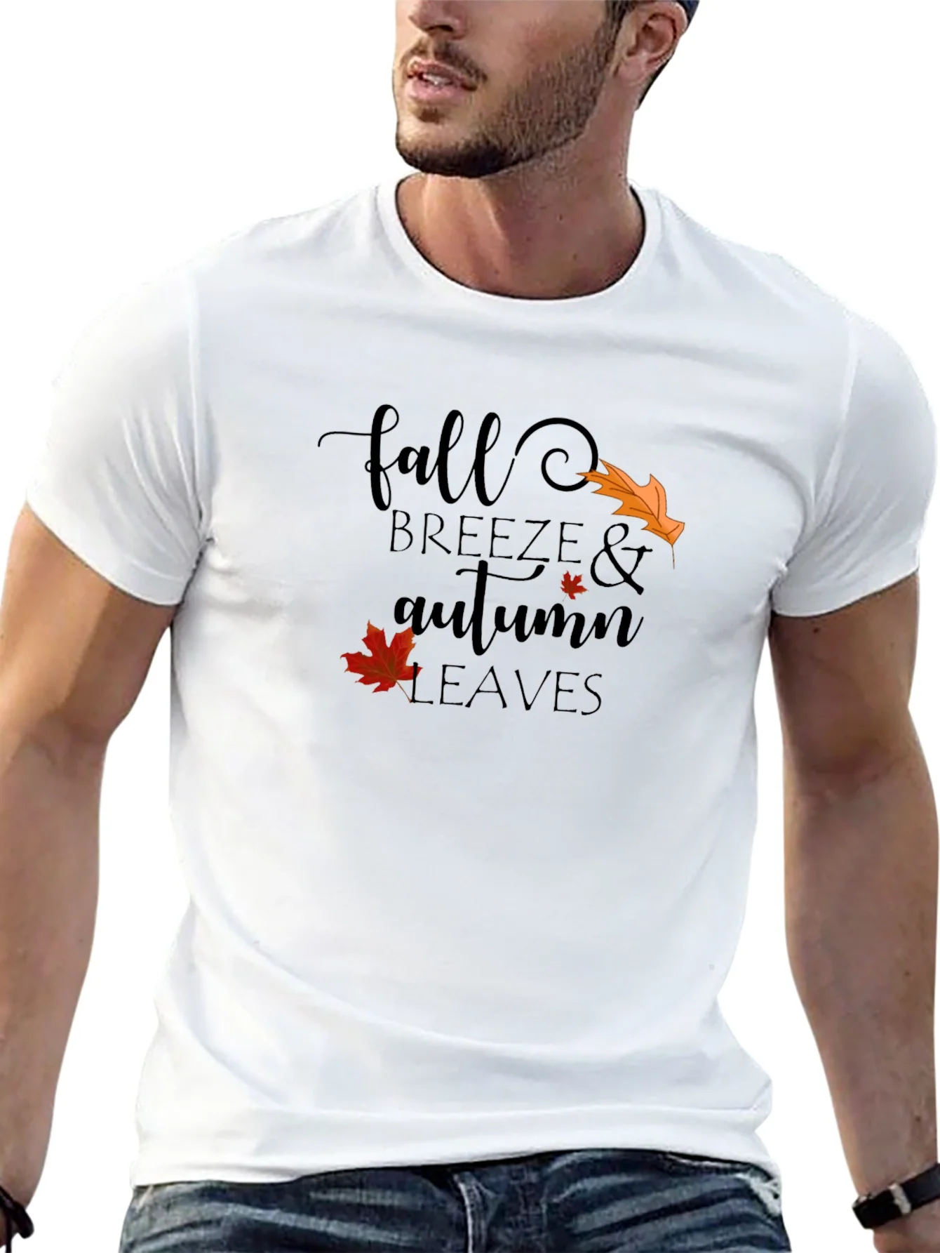 Fall Breeze & Autumn Leaves Black Graphic T-Shirt