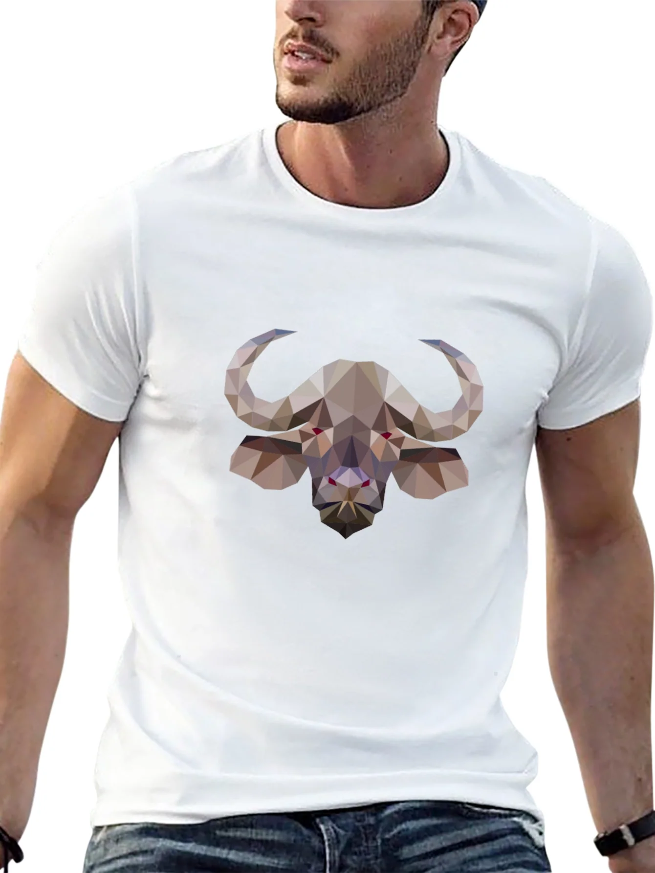 Geometric Buffalo Graphic Tee - Stylish Black T-Shirt