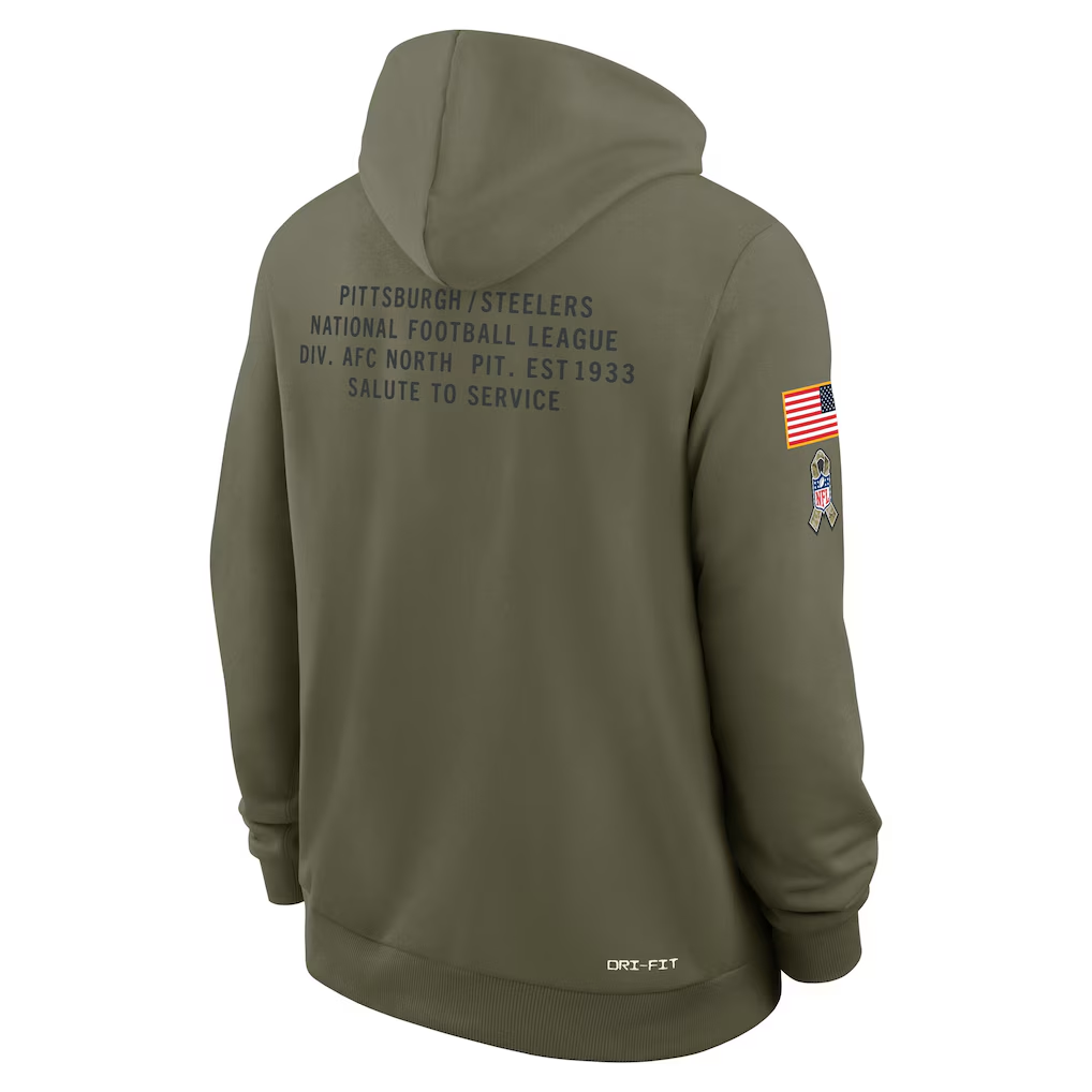 Men's Pittsburgh Steelers Nike Olive 2025 Salute to Service Sideline Standard Issue Dri-FIT Hoodie