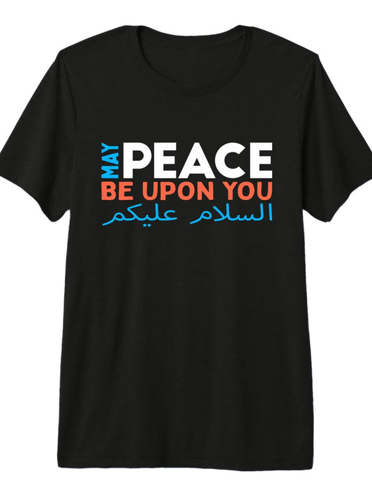 May Peace Be Upon You Arabic Muslim Ramadan Premium Tri-Blend T-Shirt Ramadan 180gsm Cotton Round Neck Short Sleeve Men Casual T-Shirt