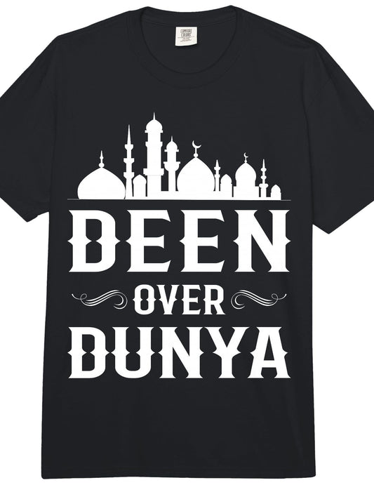 Deen Over Dunya Mosque Islamic Muslim Comfort Colors Adult Heavyweight T-Shirt Ramadan 180gsm Cotton Round Neck Short Sleeve Men Casual T-Shirt
