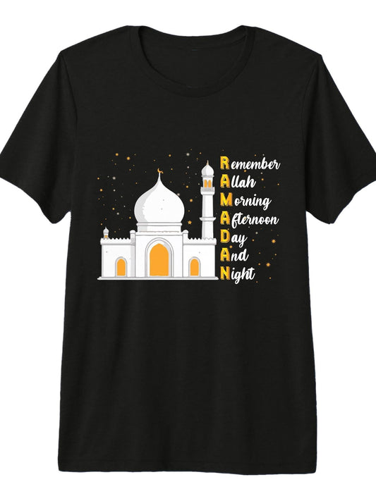 Remember Allah Morning Afternoon Day and Night Islam Ramadan Premium Tri-Blend T-Shirt Ramadan 180gsm Cotton Round Neck Short Sleeve Men Casual T-Shirt