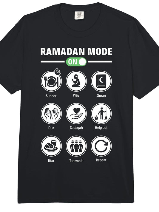 Ramadan Mode On Islamic Fasting Mode On Arabic Comfort Colors Adult Heavyweight T-Shirt Ramadan 180gsm Cotton Round Neck Short Sleeve Men Casual T-Shirt