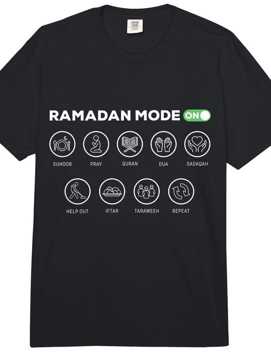 Ramadan Mode On Islamic Fasting Mode On Eid Al Fitr Comfort Colors Adult Heavyweight T-Shirt Ramadan 180gsm Cotton Round Neck Short Sleeve Men Casual T-Shirt