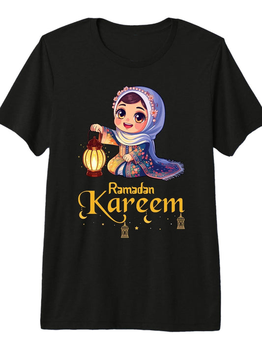 Ramadan Kareem Kid Happy Ramadan Islamic Muslim Premium Tri-Blend T-Shirt Ramadan 180gsm Cotton Round Neck Short Sleeve Men Casual T-Shirt