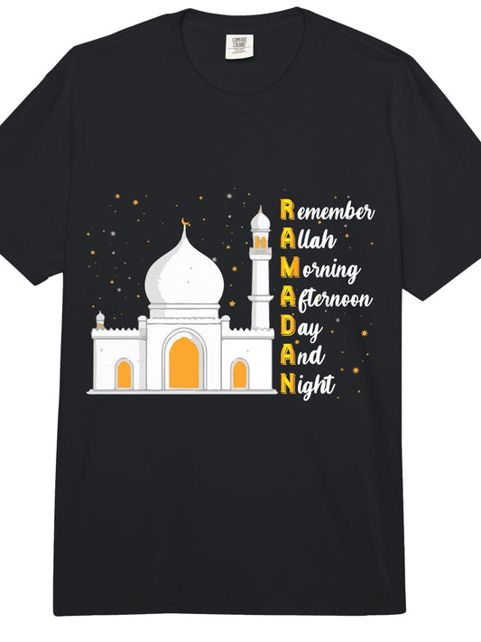 Remember Allah Morning Afternoon Day and Night Islam Ramadan Comfort Colors Adult Heavyweight T-Shirt Ramadan 180gsm Cotton Round Neck Short Sleeve Men Casual T-Shirt