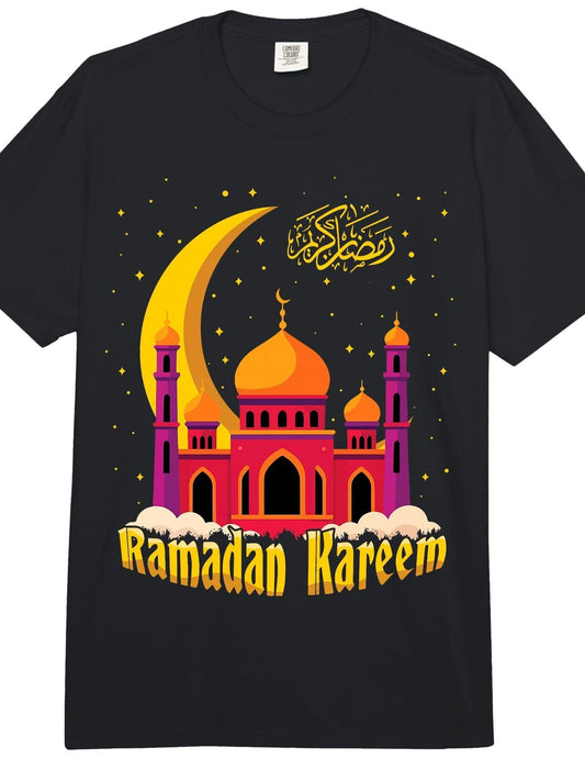Eid Mubarak Ramadan Kareem Fasting Islamic Kid Muslim Comfort Colors Adult Heavyweight T-Shirt Ramadan 180gsm Cotton Round Neck Short Sleeve Men Casual T-Shirt