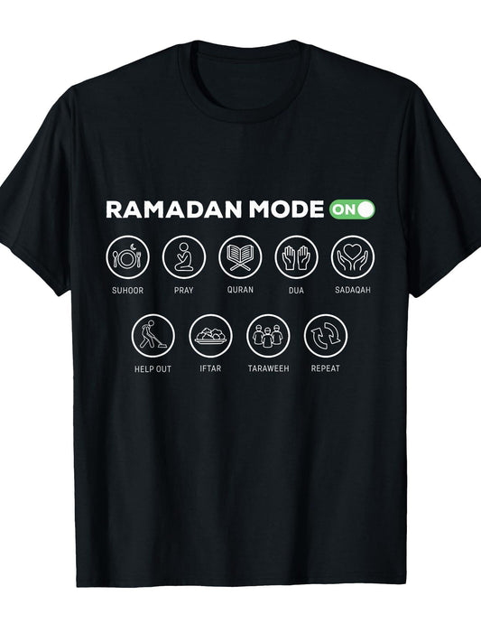 Ramadan Mode On Islamic Fasting Mode On Eid Al Fitr T-Shirt Ramadan 180gsm Cotton Round Neck Short Sleeve Men Casual T-Shirt