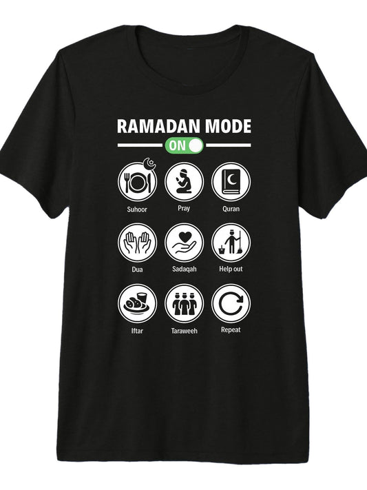 Ramadan Mode On Islamic Fasting Mode On Arabic Premium Tri-Blend T-Shirt Ramadan 180gsm Cotton Round Neck Short Sleeve Men Casual T-Shirt