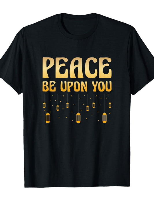 Peace Be Upon You Ramadan Islamic Islam Muslim T-Shirt Ramadan 180gsm Cotton Round Neck Short Sleeve Men Casual T-Shirt