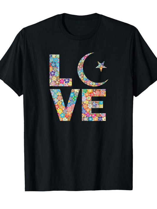 Flowers Muslim girl woman Gift Ramadan Islamic Muslima moon T-Shirt Ramadan 180gsm Cotton Round Neck Short Sleeve Men Casual T-Shirt