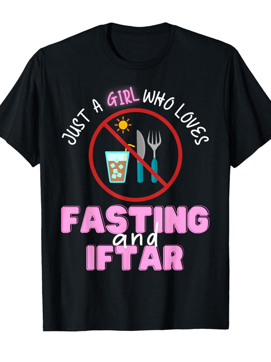 Ramadan Kareem Islamic Girl Fasting Iftar love Women Kids T-Shirt Ramadan 180gsm Cotton Round Neck Short Sleeve Men Casual T-Shirt