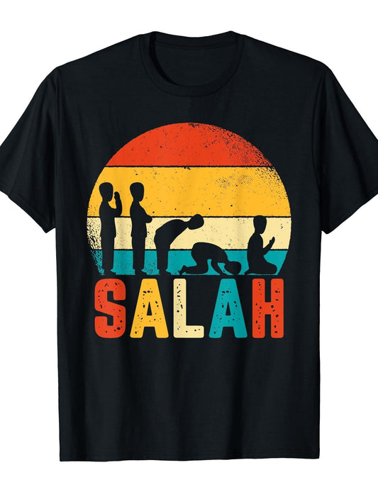 Ramadan Kareem Salah - Retro Style Islamic Prayer Ramadan T-Shirt Ramadan 180gsm Cotton Round Neck Short Sleeve Men Casual T-Shirt