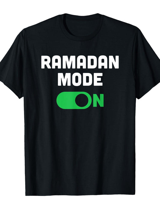 Ramadan Mode On T-Shirt Ramadan 180gsm Cotton Round Neck Short Sleeve Men Casual T-Shirt