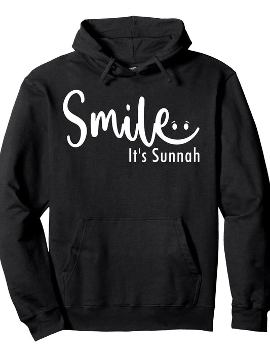 Muslim Smile Its Sunnah for Ramadan, Eid Muslim Ramadan Pullover Hoodie Ramadan Black 250gsm Cotton Long Sleeve Men Casual Hoodie