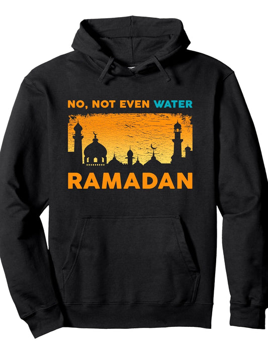 Funny Ramadan Muslim Fasting Islamic Gift For Men Women Kids Pullover Hoodie Ramadan Black 250gsm Cotton Long Sleeve Men Casual Hoodie