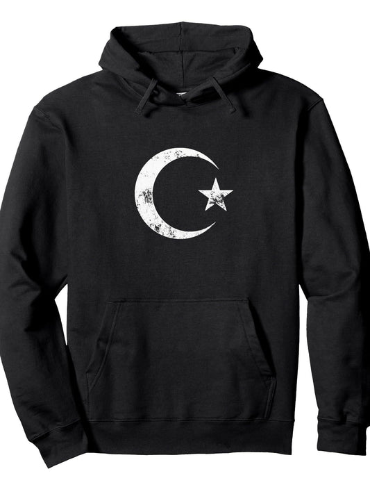 Islam Symbol Cool Islamic Muslim Sign Gift for Men Women Pullover Hoodie Ramadan Black 250gsm Cotton Long Sleeve Men Casual Hoodie