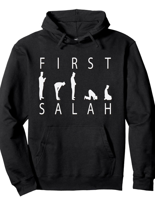 Eid Gifts for Kids Men Women First Salah Islamic Muslim Boy Pullover Hoodie Ramadan Black 250gsm Cotton Long Sleeve Men Casual Hoodie