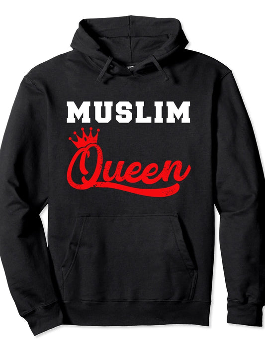 Muslim queen muslim girl birthday gift Pullover Hoodie Ramadan Black 250gsm Cotton Long Sleeve Men Casual Hoodie
