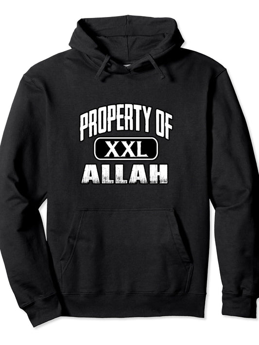 Property Allah XXL Islamic Muslim Pullover Hoodie Ramadan Black 250gsm Cotton Long Sleeve Men Casual Hoodie