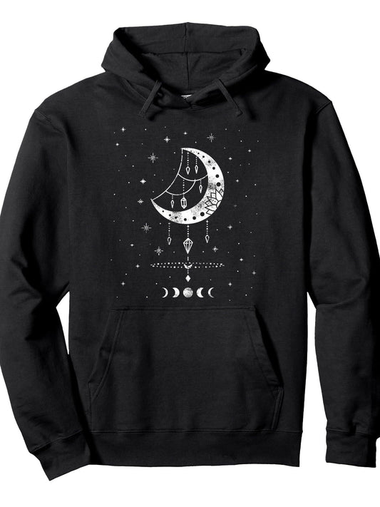 Moon Phases Magic Harmony Alchemy Astrology Gift Pullover Long Sleeve Hoodie Ramadan Black 250gsm Cotton Long Sleeve Men Casual Hoodie