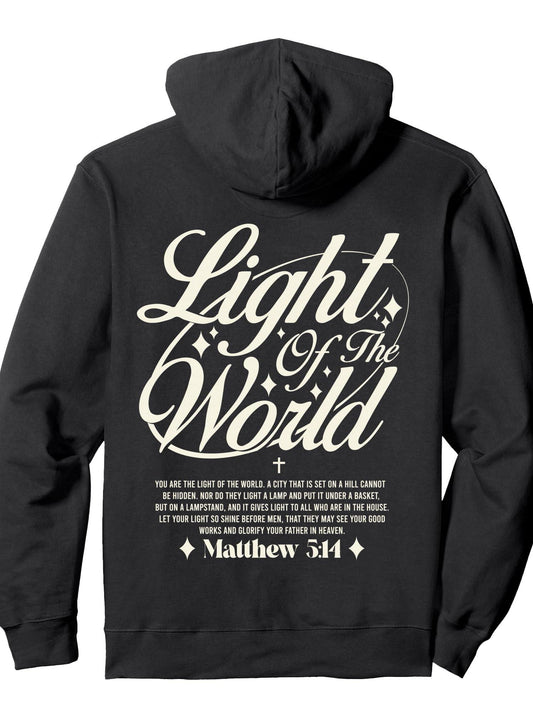 Light of The World - Matthew 5:14 -Bible Verse Pullover Hoodie Ramadan Black 250gsm Cotton Long Sleeve Men Casual Hoodie