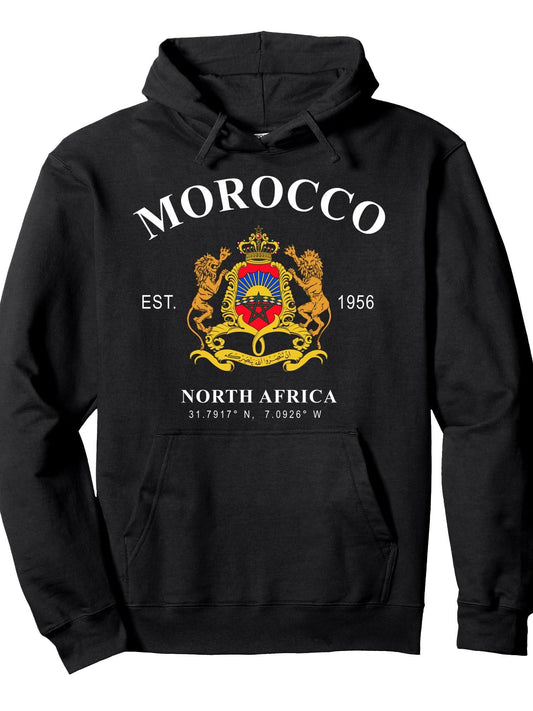 Morocco Gift Flag Morocco Moroccan Berber Nafri Pullover Hoodie Ramadan Black 250gsm Cotton Long Sleeve Men Casual Hoodie