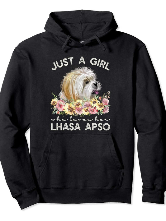 Just A Girl Who Loves Her Lhasa Apso Pullover Hoodie Ramadan Black 250gsm Cotton Long Sleeve Men Casual Hoodie