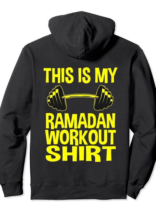 Ramadan Mubarak Workout 2022 Men Women Kids Eid Outfit Pullover Hoodie Ramadan Black 250gsm Cotton Long Sleeve Men Casual Hoodie