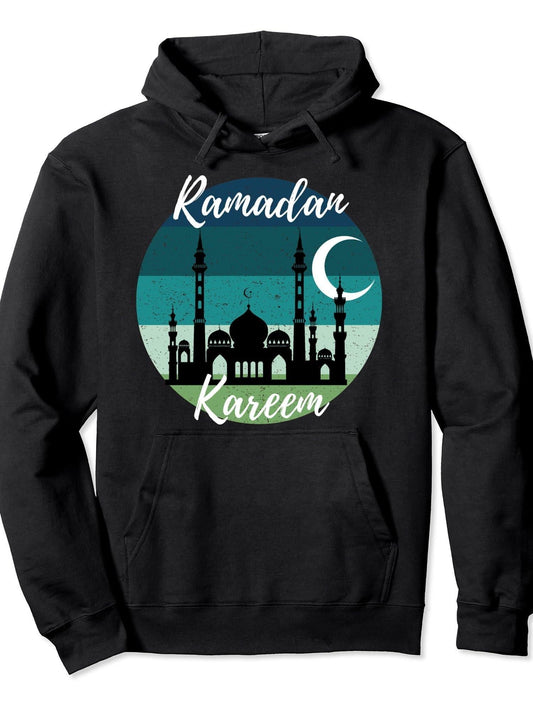 Ramadan Kareem Muslim Holiday Arabic Fasting Ramadan Mubarak Pullover Hoodie Ramadan Black 250gsm Cotton Long Sleeve Men Casual Hoodie