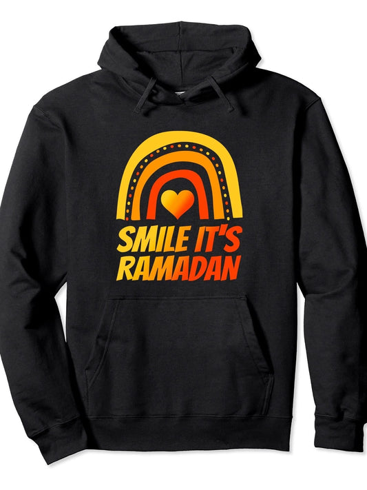 Ramadan Shirt Muslim T Shirt Eid Clothes Ramadan Mubarak Pullover Hoodie Ramadan Black 250gsm Cotton Long Sleeve Men Casual Hoodie