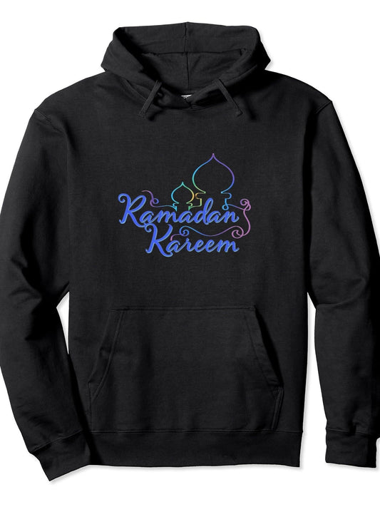 Ramadan Kareem Funny Arabic Eid Mubarak Islamic Holiday Gift Pullover Hoodie Ramadan Black 250gsm Cotton Long Sleeve Men Casual Hoodie