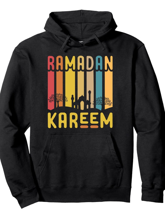Ramadan Mubarak, Kids Ramadan Mubarak idea For Kids Muslim Pullover Hoodie Ramadan Black 250gsm Cotton Long Sleeve Men Casual Hoodie