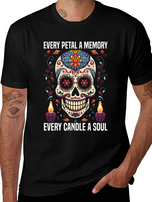 Day of the Dead Skull Graphic Tee - Every Petal a Memory