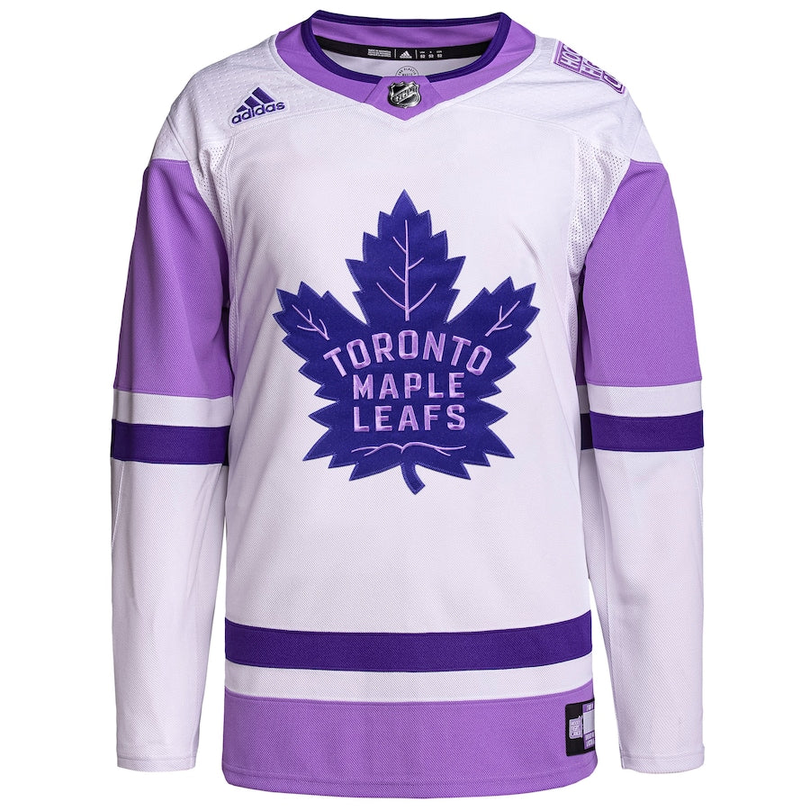 Toronto Maple Leafs   Hockey Fights Cancer Primegreen   Blank Practice Jersey - White/Purple