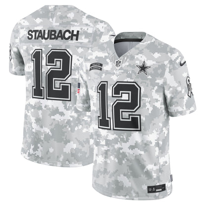 Roger Staubach Dallas Cowboys Nike 2024 Salute to Service Retired   Limited Jersey - Arctic Camo
