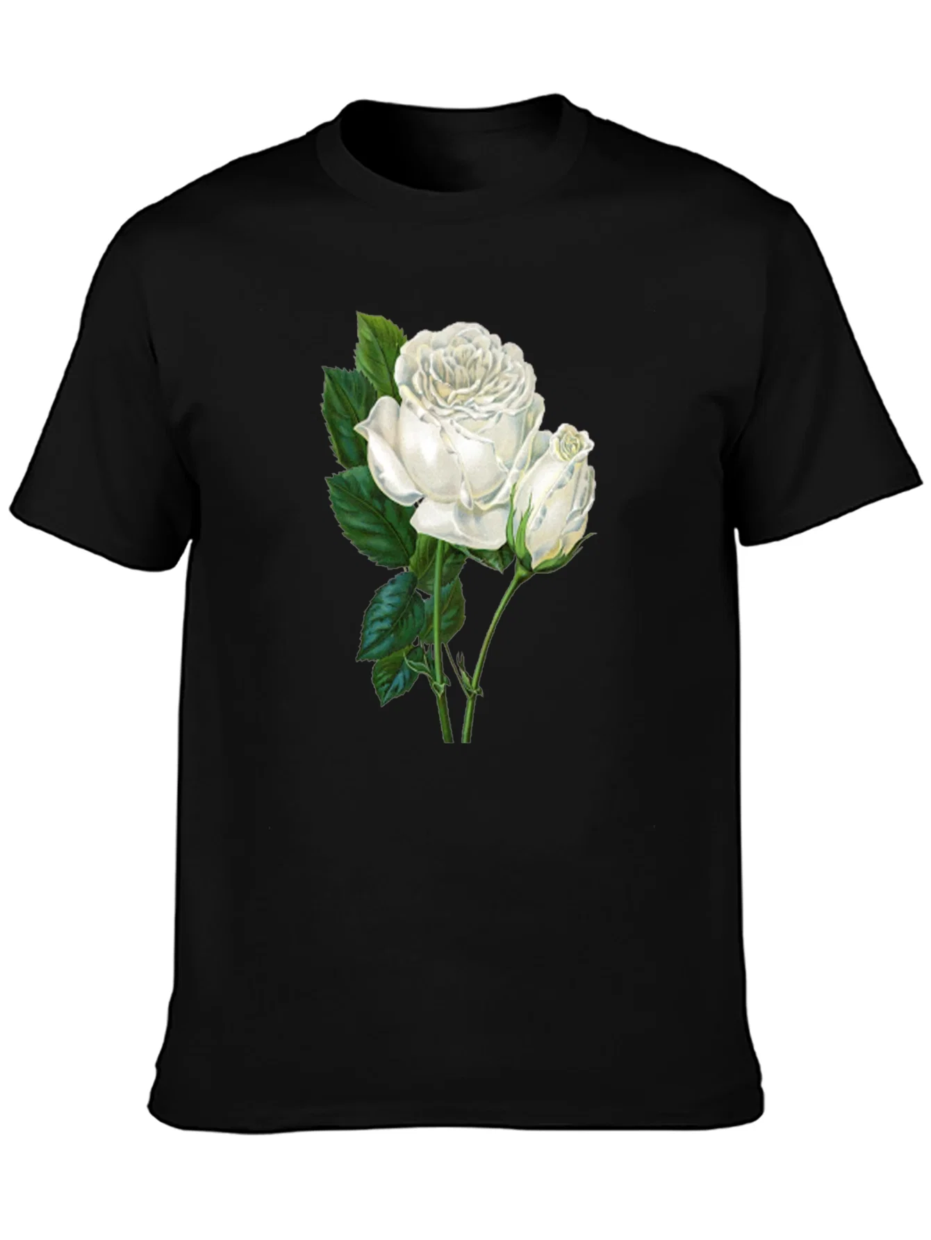 Elegant White Rose Graphic T-Shirt