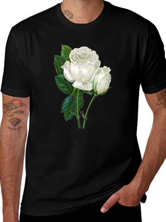 Elegant White Rose Graphic T-Shirt