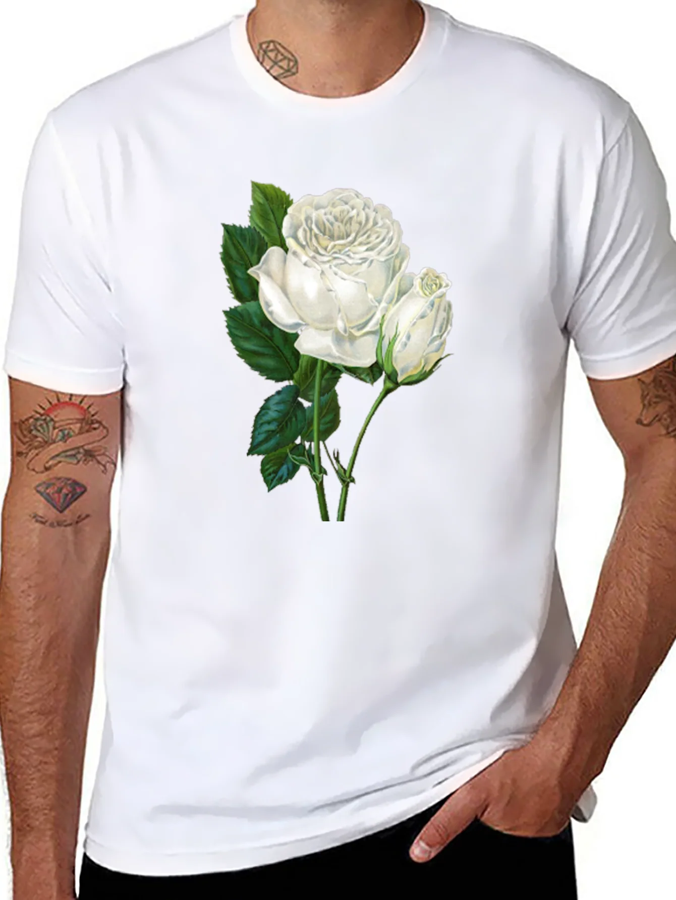 Elegant White Rose Graphic T-Shirt