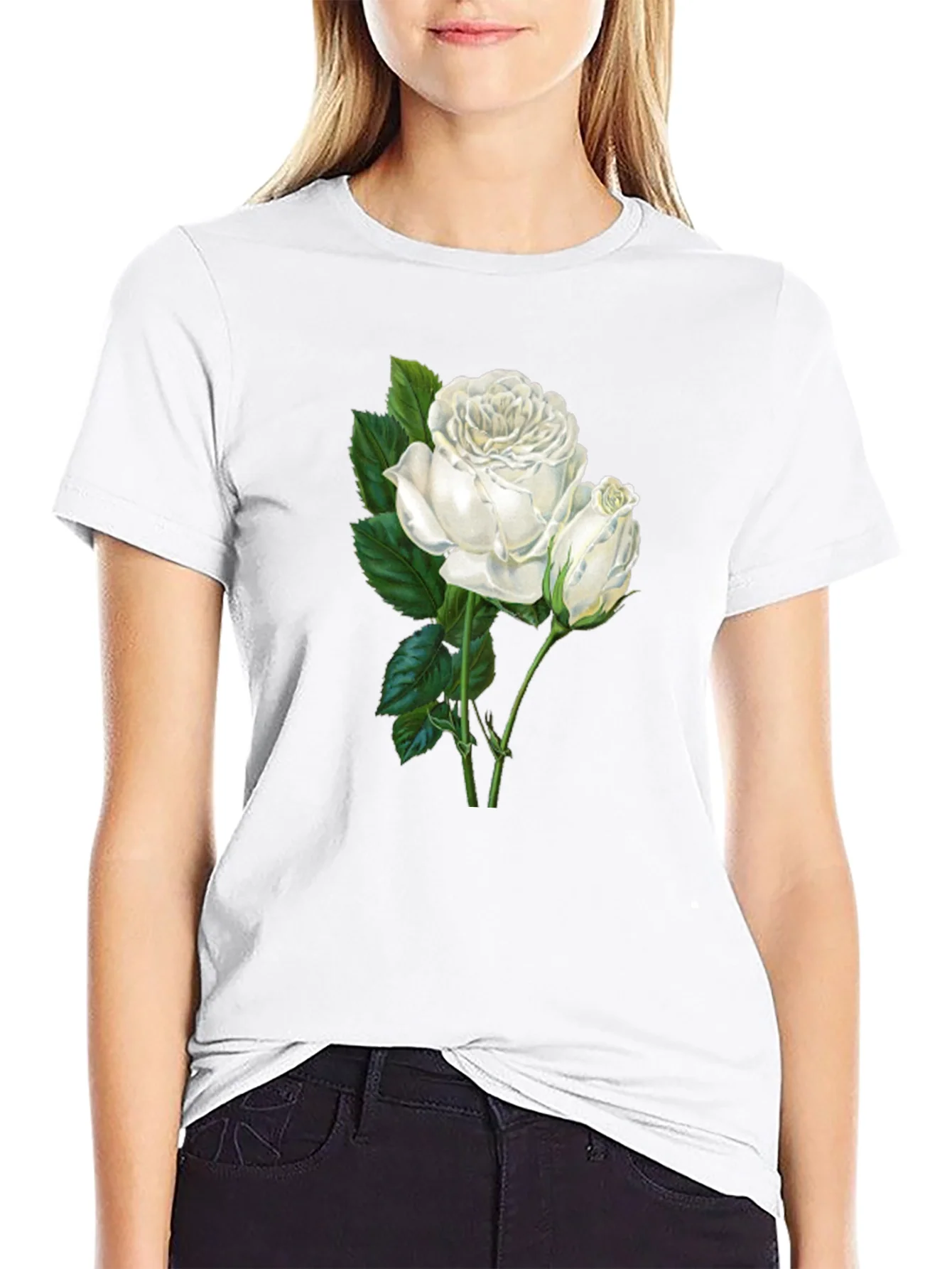 Elegant White Rose Graphic T-Shirt