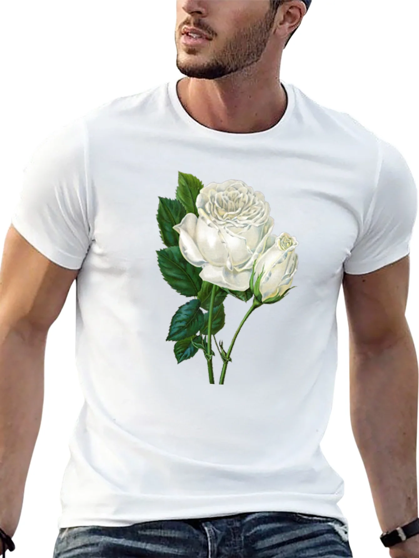 Elegant White Rose Graphic T-Shirt