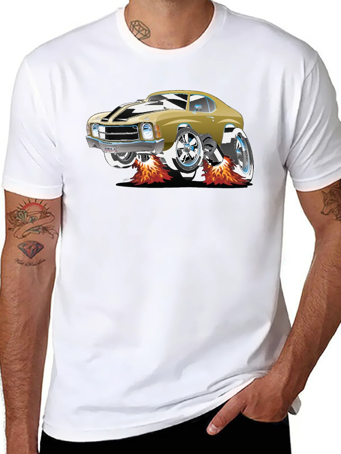 Car Graphic Tee - Black Cotton T-Shirt