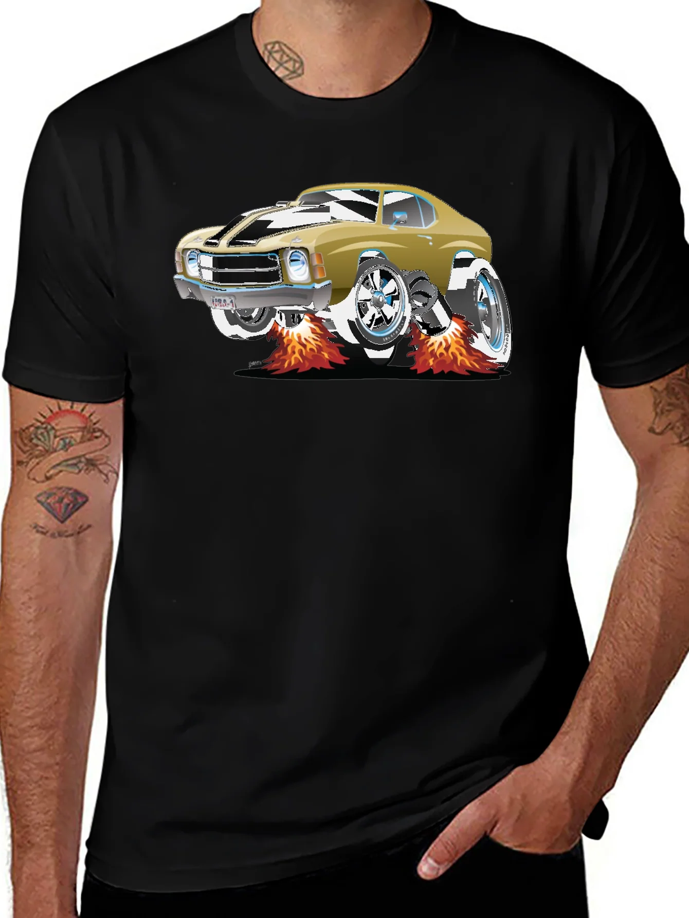 Car Graphic Tee - Black Cotton T-Shirt
