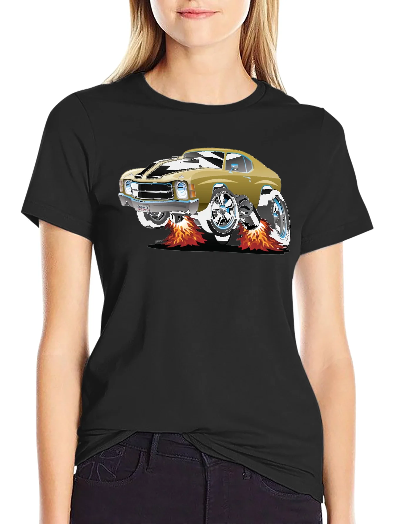 Car Graphic Tee - Black Cotton T-Shirt