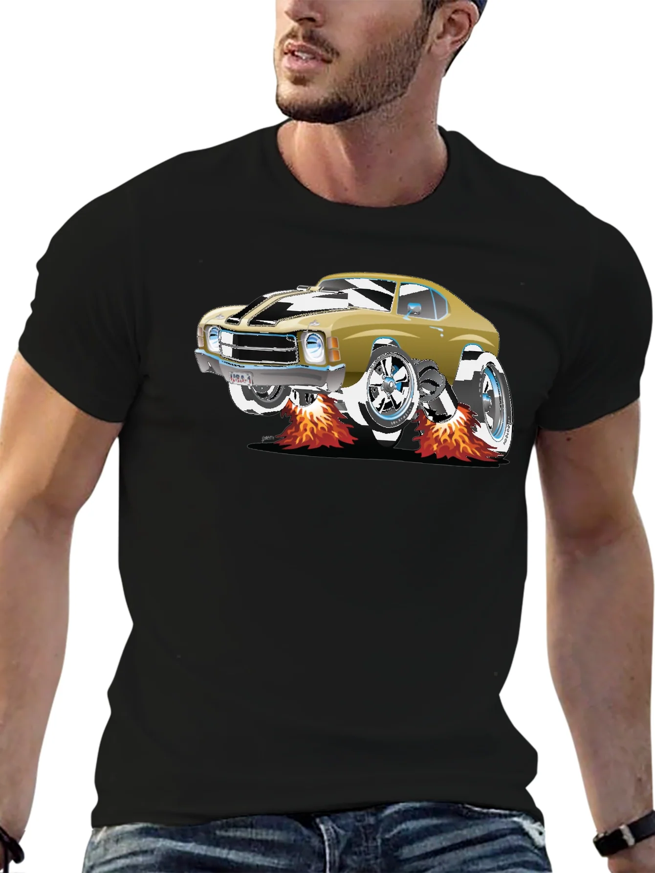 Car Graphic Tee - Black Cotton T-Shirt