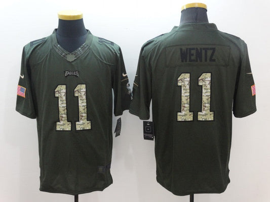 Men's Philadelphia Eagles Carson Wentz #11 Army Green Game Jersey1