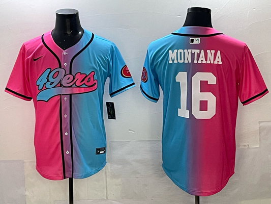 Men's San Francisco 49ers Joe Montana #16 Pink/Blue Game Jersey