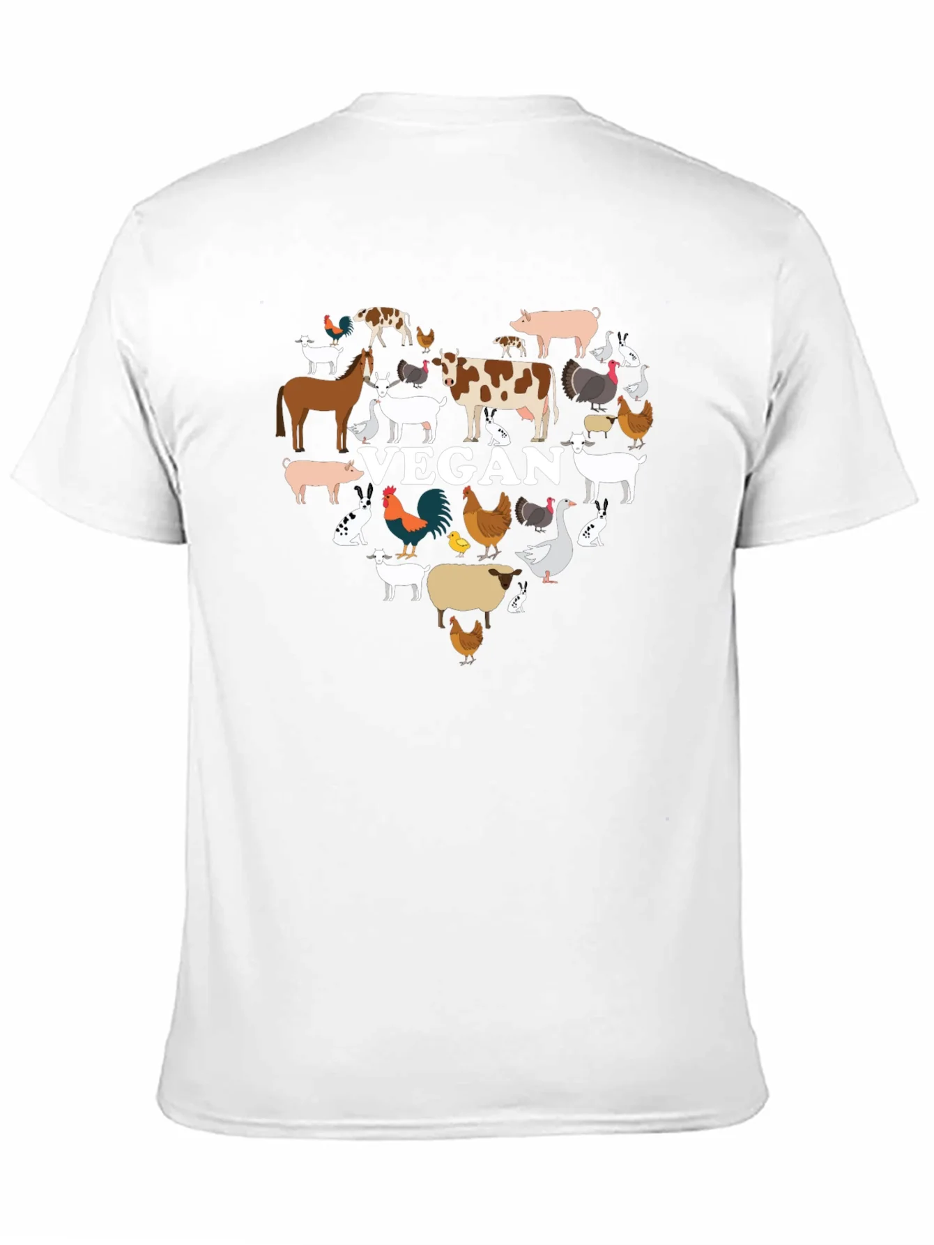 Vegan Animal Heart T-Shirt -  Black Crew Neck