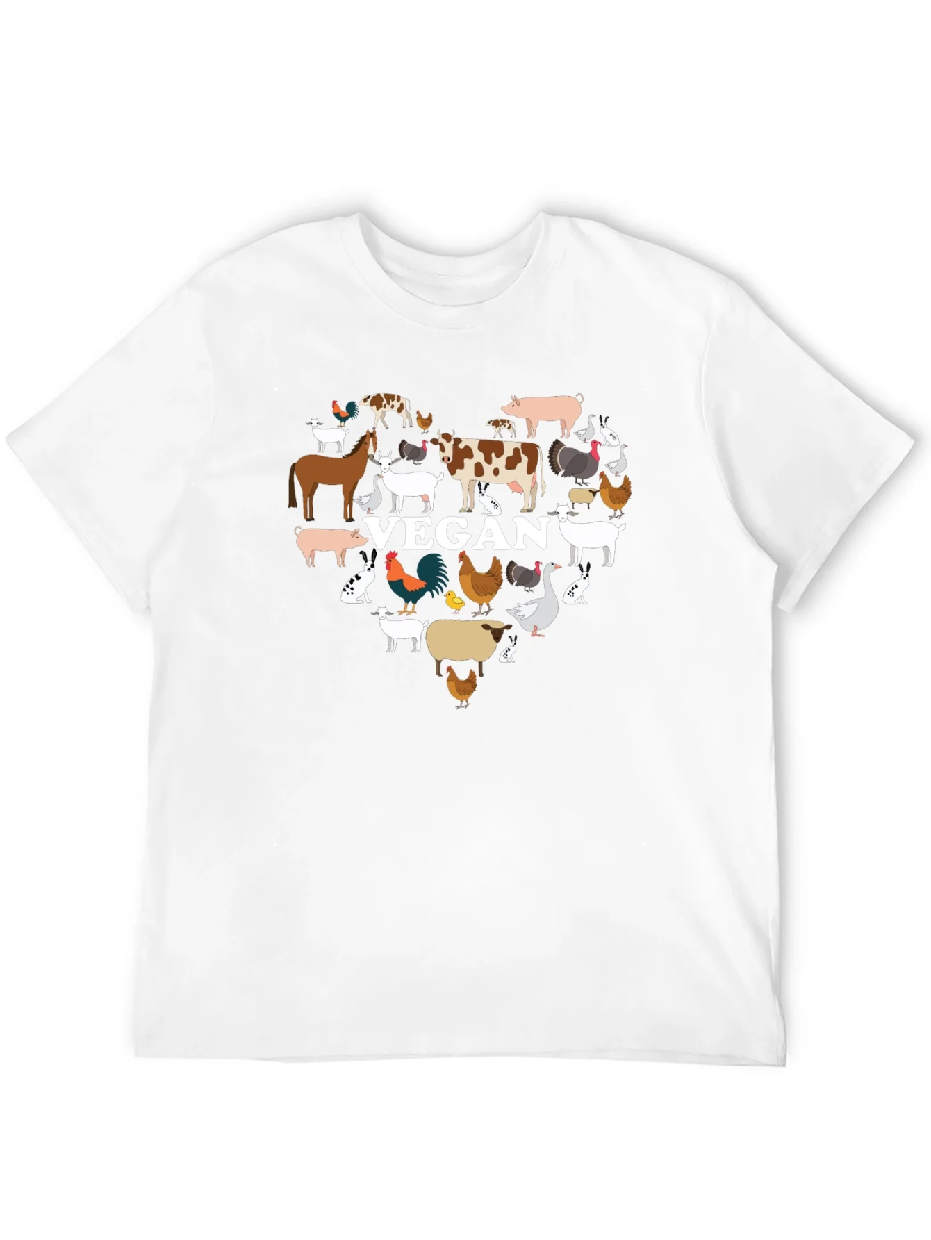 Vegan Animal Heart T-Shirt -  Black Crew Neck