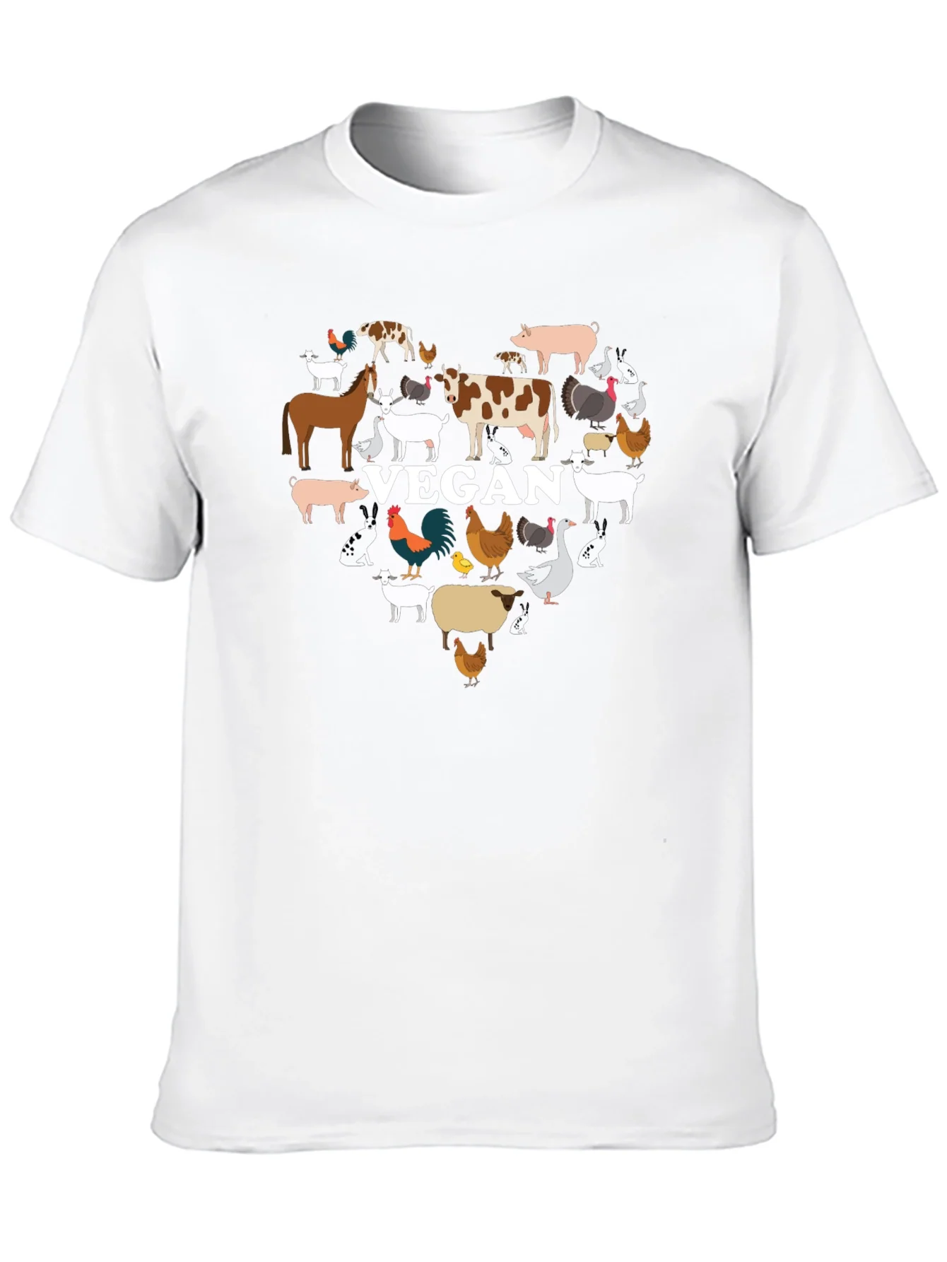 Vegan Animal Heart T-Shirt -  Black Crew Neck